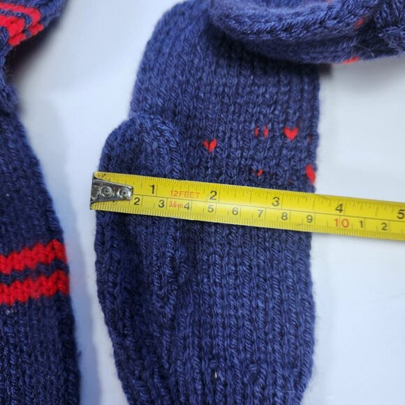 Hand Knit Mittens Lot of 2 Youth Young Adult 8.5" Long Blue with Red - Picture 7 of 7
